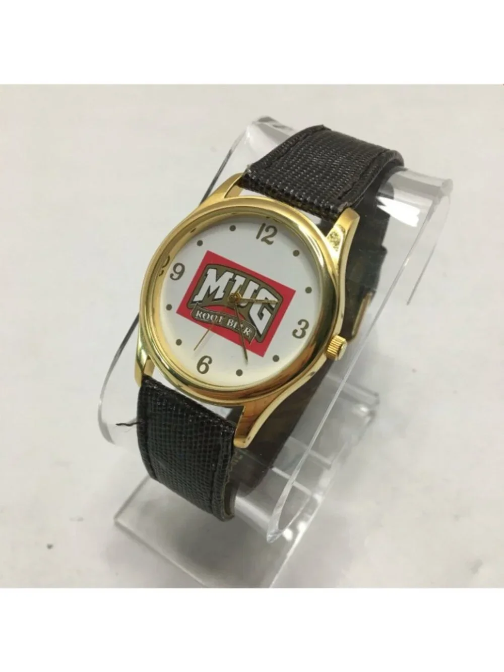 Mug Rootbeer Promotional Watch Gold Tone Leather Band